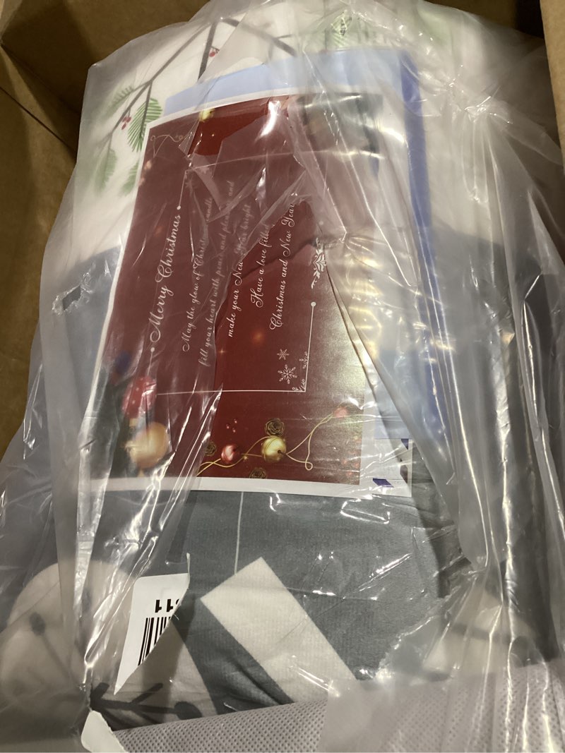 Condition photo showing New/Like New for christmas sherpa comforter set queen size 3 pieces patchwork style red black plaid with white gray deers snowflake holiday winter warm fleece bedding set with 2 pillow shams for thanksgiving day cream queen