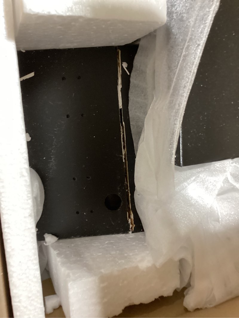 Condition photo showing As Is for Fluted Half Moon Console Table 2 Tier Narrow Entryway Table with Storage for Small Space Modern Wood Sofa Table with Doors and Gold Knobs Boho Home Decor