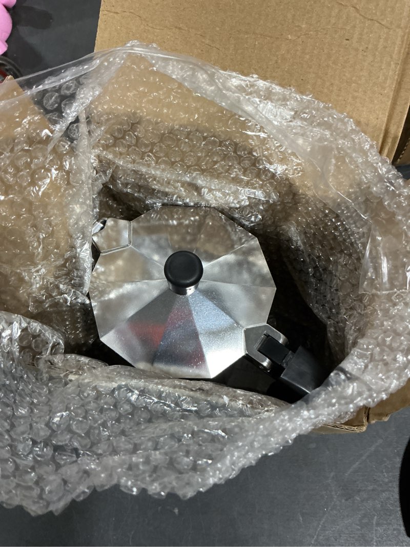 Condition photo showing New/Like New for Mongdio Stovetop Espresso Maker Moka Pot, Stove Top Cuban Coffee Maker, Italian Greca Mocha Pot, 6 Espresso Cups, 10 oz - Black Black 6 cup