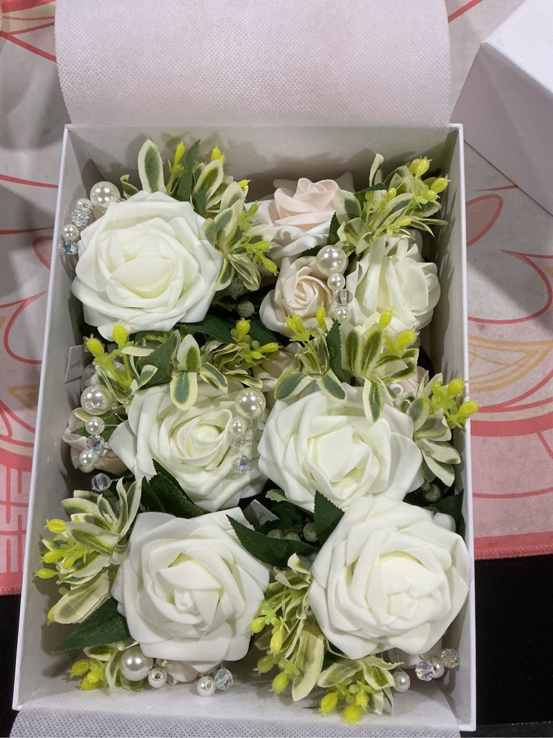 Condition photo showing Good Condition for Ling's Moment Wrist Corsages for Wedding(Set of 6), Ivory & White Corsages for Wedding Mother of Bride and Groom, Prom Flowers