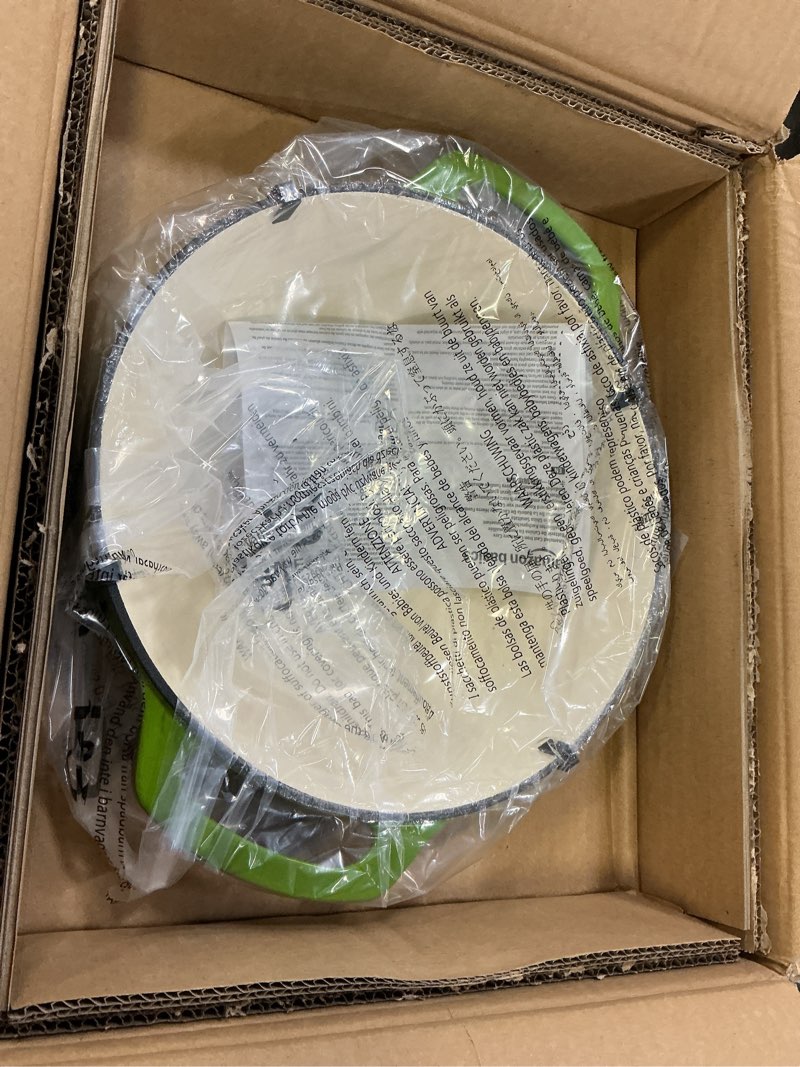 Condition photo showing New/Like New for amazon basics enameled cast iron dutch oven pot with lid, round, dual handles, heavy-duty, oven safe for stews, roasting, baking, 6-quart, green green 6-quart