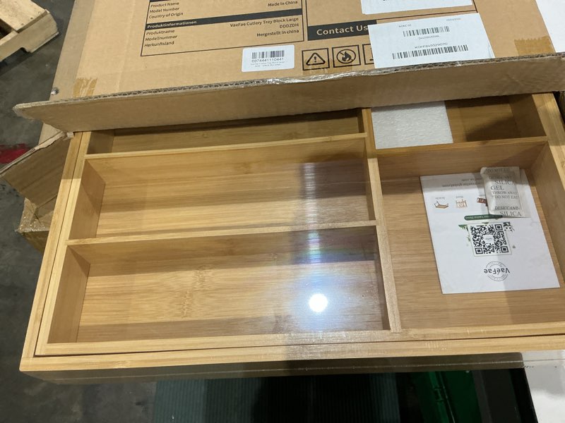 Condition photo showing Good Condition for vaefae extra large kitchen utensil holder, bamboo silverware drawer organizer, expandable cutlery organizer with knife block, multifunctional wooden drawer divider