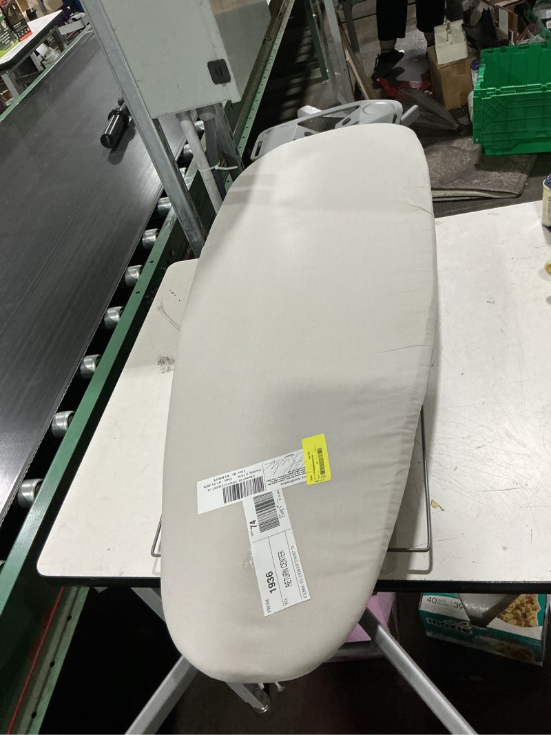 Condition photo showing As Is for better homes & gardens wide?top ironing board – 47" x 38", adjustable height, steel frame, built?in iron rest and clothes rack, non?slip feet, grey
