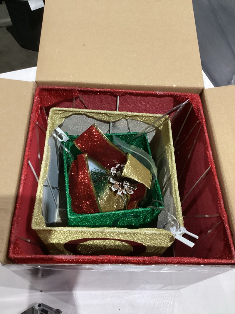 Condition photo showing As Is for Christmas Joy Lighted Gift Boxes Decorations Set of 3, 2.8Ft Stackable Christmas Nesting Boxes Battery Operated for Home and Party Decoration STACKING BOXES-L