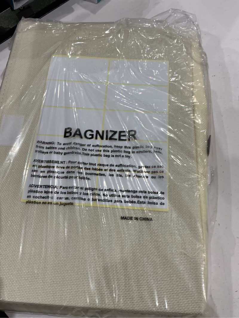 Condition photo showing Good Condition for bagnizer large 22 quart [4-pack] linen fabric foldable storage bin cube organizer basket with flip-top lid & handles, clothes blanket box for home, office, closet (14.6 x 9.5 x 9.5, beige) beige medium - 4 pack
