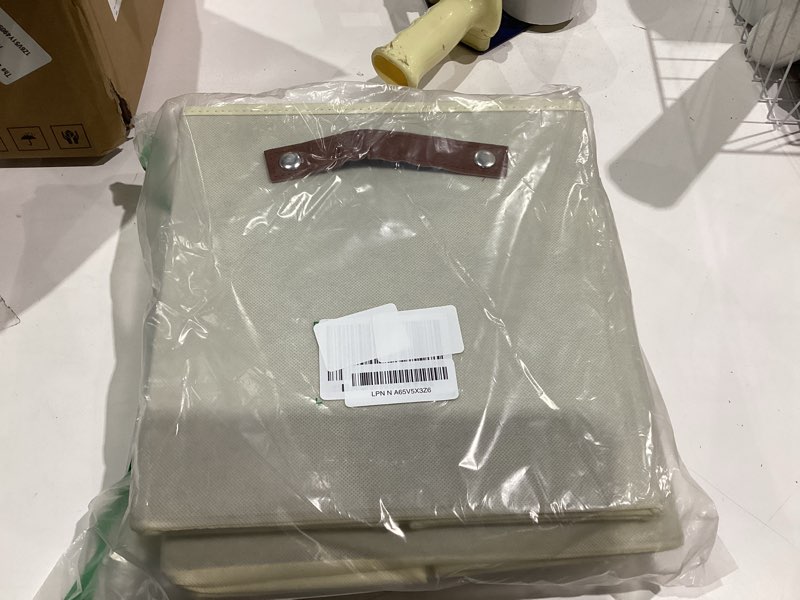 Condition photo showing Good Condition for Temary 11x11 Storage Cubes Fabric Cube Storage Bins with Handles Clothes Storage Boxes Baskets for Organizing Home, Shelf, Closet (Beige, 11 x 11 x 11) 11x11x11 Beige