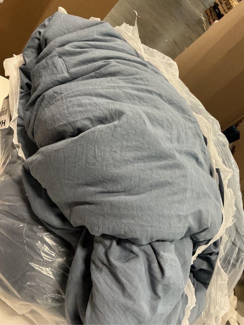 Condition photo showing As Is for WRENSONGE King Size Comforter Set- 7 Pieces Soft Oxford Blue Bed in a Bag King with Fitted Sheet, Flat Sheet, 2 Pillow Shams, and 2 Pillowcases-Warm King Bedding Set for All Season Oxford Blue King(102"*90")
