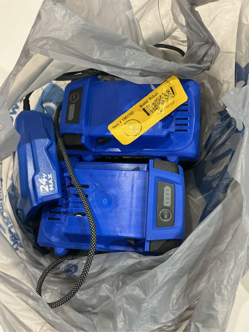 Condition photo showing As Is for kobalt 24 -volt 2 -pack battery ( 4 ah 4 ah lithium-ion