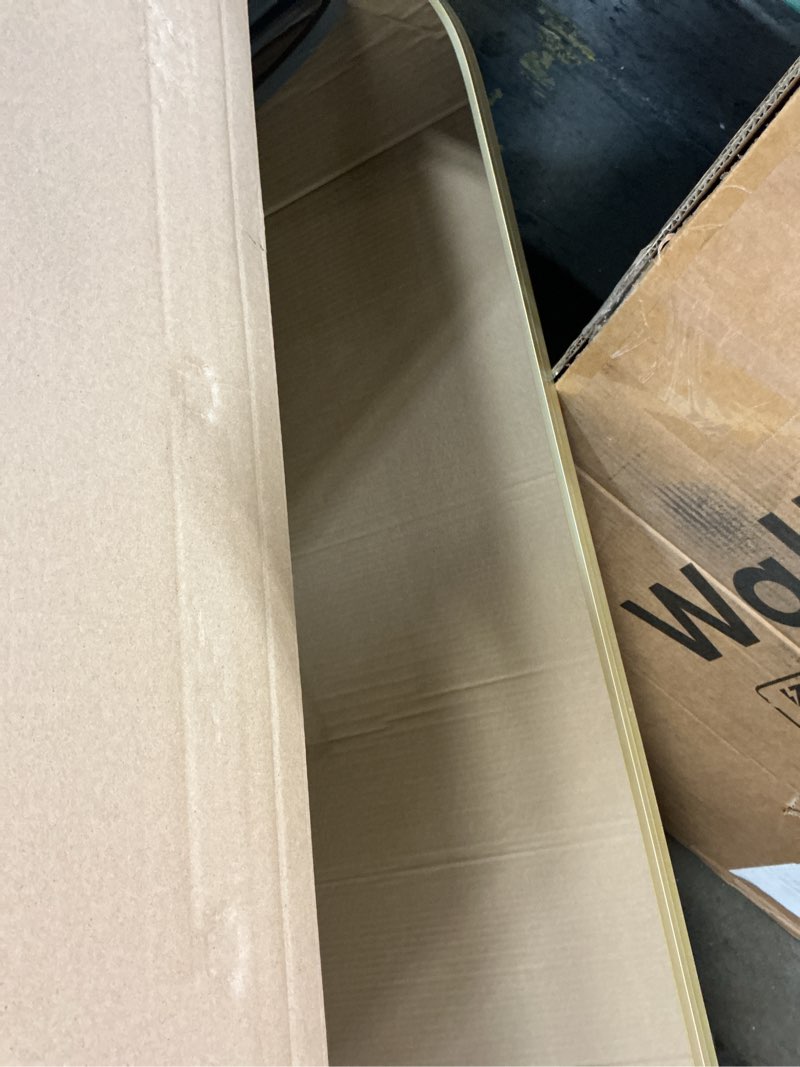 Condition photo showing As Is for 57" x 20" Arched Full Length Mirror - Wall Mounted/Floor Mirror Aluminum Alloy Frame Full Body Mirrors for Bathroom Living Room Bedroom and Entryway,Gold Gold 57"L x 20"W