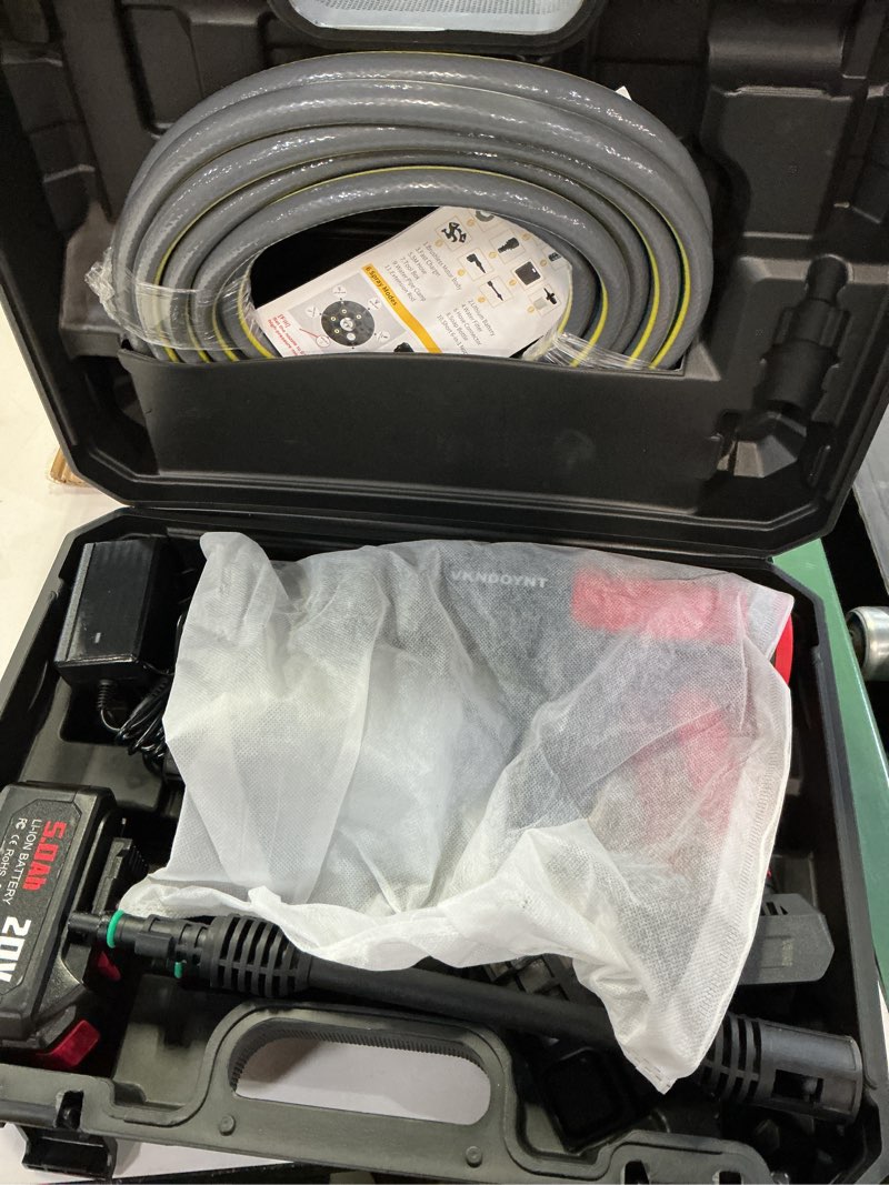 Condition photo showing Good Condition for Cordless Pressure Washer, 2000PSI MAX Portable Pressure Washer with Brushless Motor, 5.0Ah Battery, 4 Speed Adjustment LCD Touch Screen, 6-in-1 Nozzle (No Garden Hose & Faucet Connectors) 1 x 5.0AH Battery Red/Black
