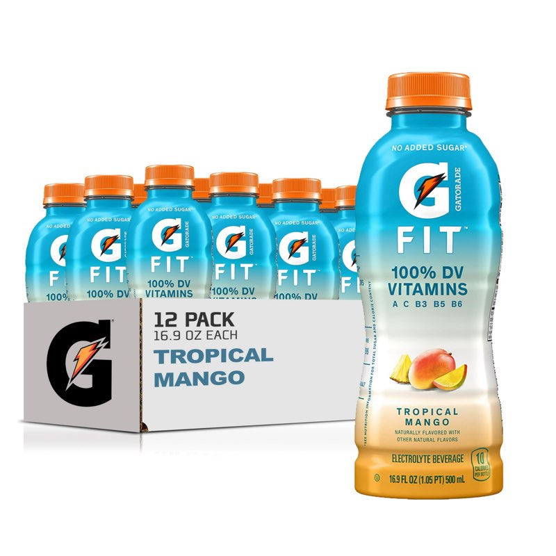 Best by 12/18/2025 Gatorade Fit Electrolyte Beverage, Healthy Real Hydration, Tropical Mango, 16.9.Oz Bottles (12 Pack) Packaging May Vary