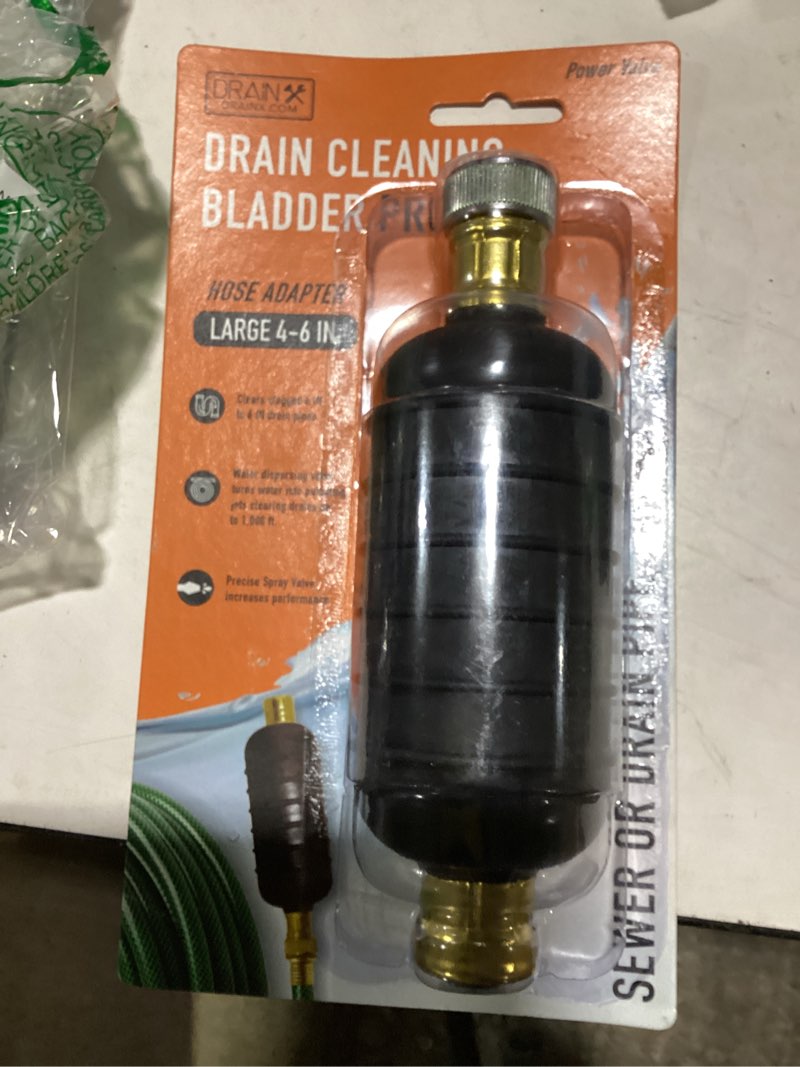 Condition photo showing New/Like New for drainx hydro pressure drain cleaning bladder pro - fits 4" to 6" drain pipes - unclogs stubborn blockages in bathroom sinks, shower drains, bathtubs, plumbing pipes