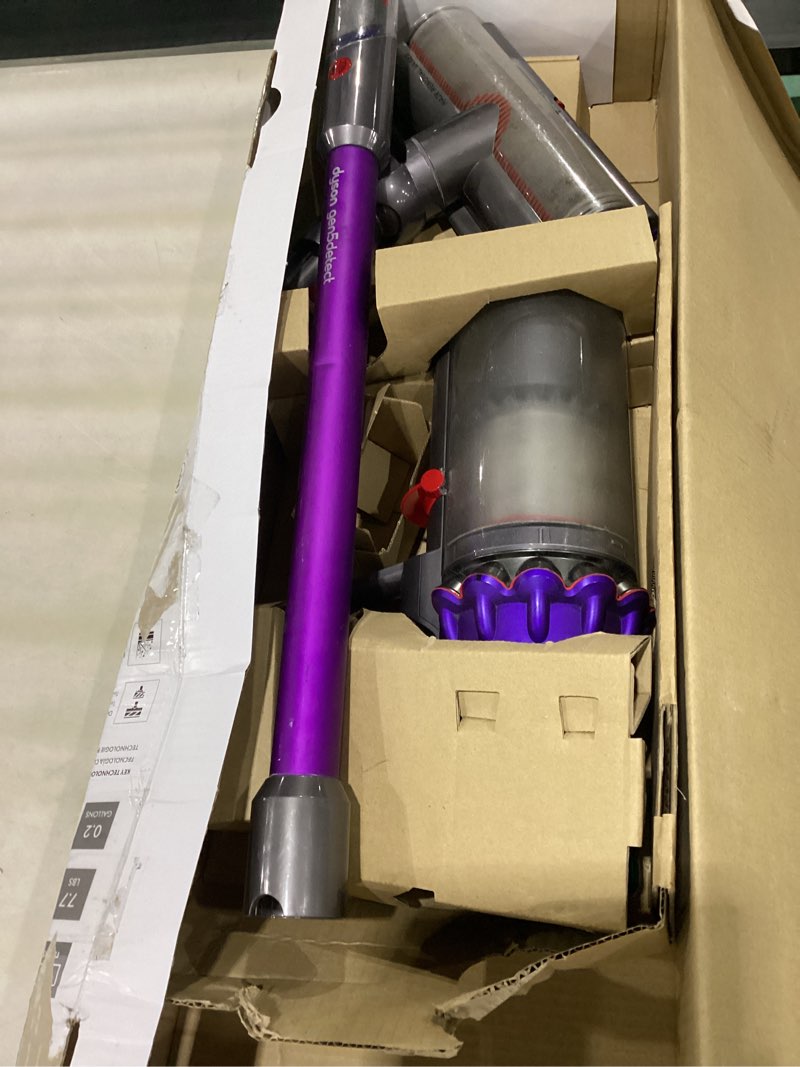 Condition photo showing As Is for *not tested*  *refurbished* dyson gen5detect cordless vacuum, 280aw, 3 power modes, up to 70 minutes,² illumination reveals dust, hepa filtration, all floor types