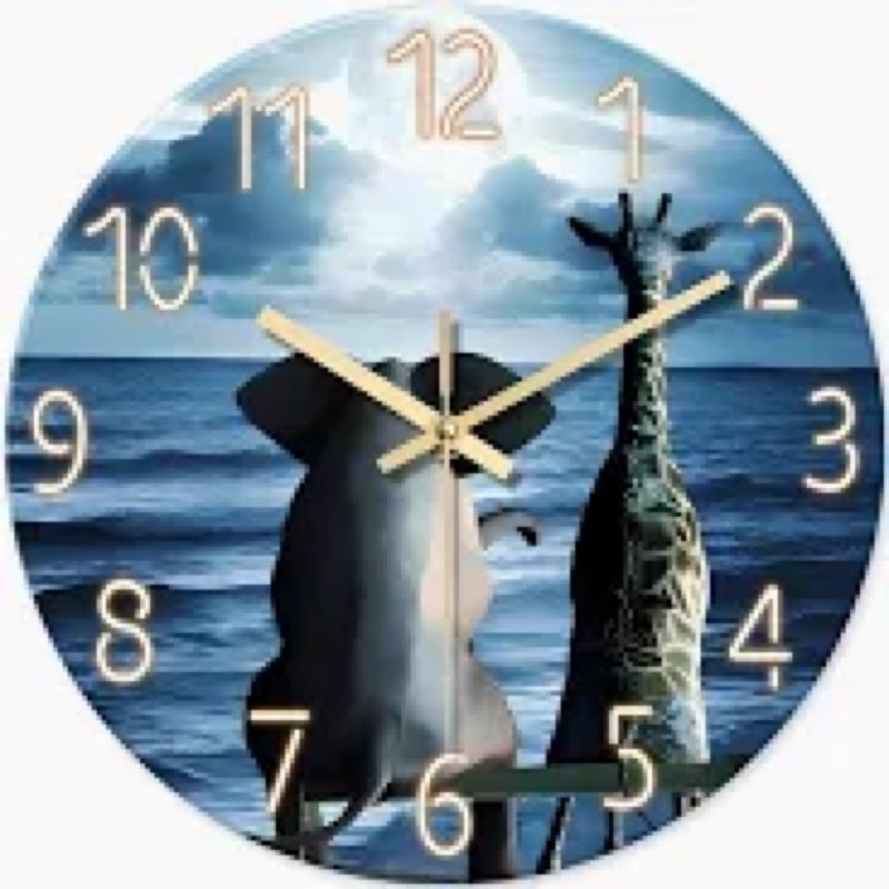 XNM Round Moon Battery Wall Clock Modern 14 Inch Blue Ocean Giraffe Elephant Kitchen Clocks Funny Qu