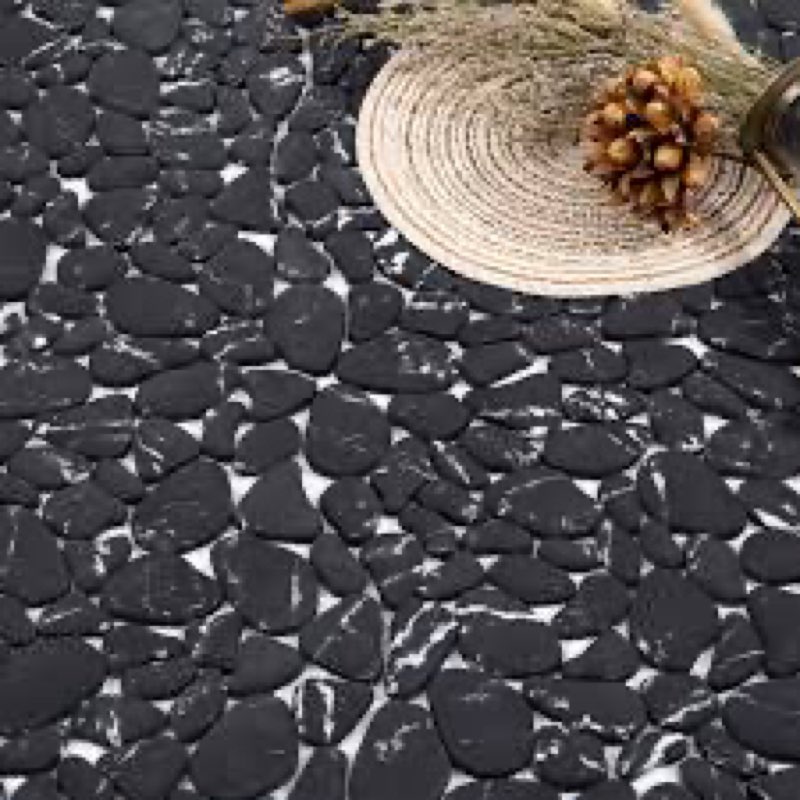 Diflart Pebble Tile for Shower Floor, Black Marble Veins Oval,Pebble Backsplash for Kitchen Bathroom