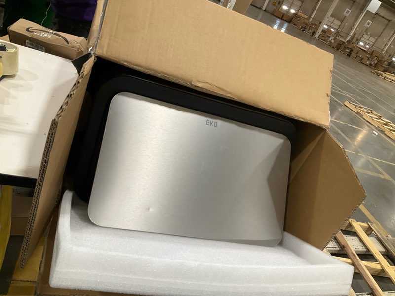 Condition photo showing Good Condition for eko econova 30l+30l dual compartment motion sensor trash can, 16 gallon automatic kitchen and recycling bin, soft-close lid, fingerprint-resistant stainless steel garbage bin, 2 inner buckets motion sensor - 30l +30l