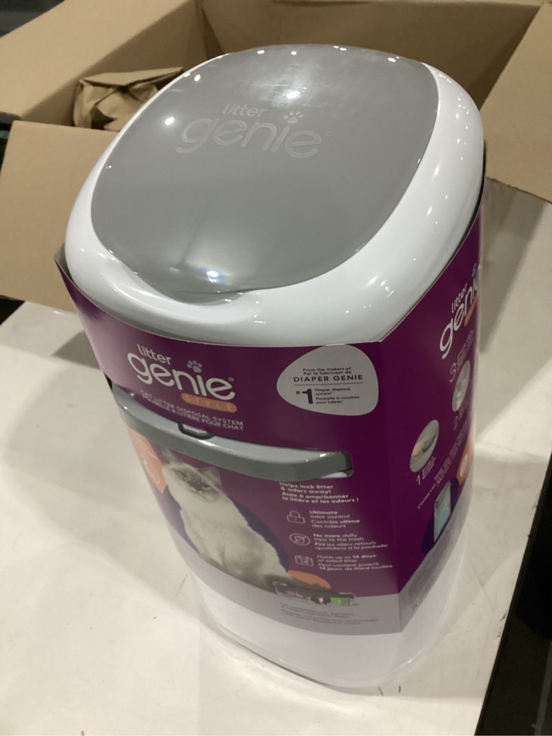 Condition photo showing Good Condition for litter genie style pail cat litter box waste disposal system for odor control includes 1 square refill bag white