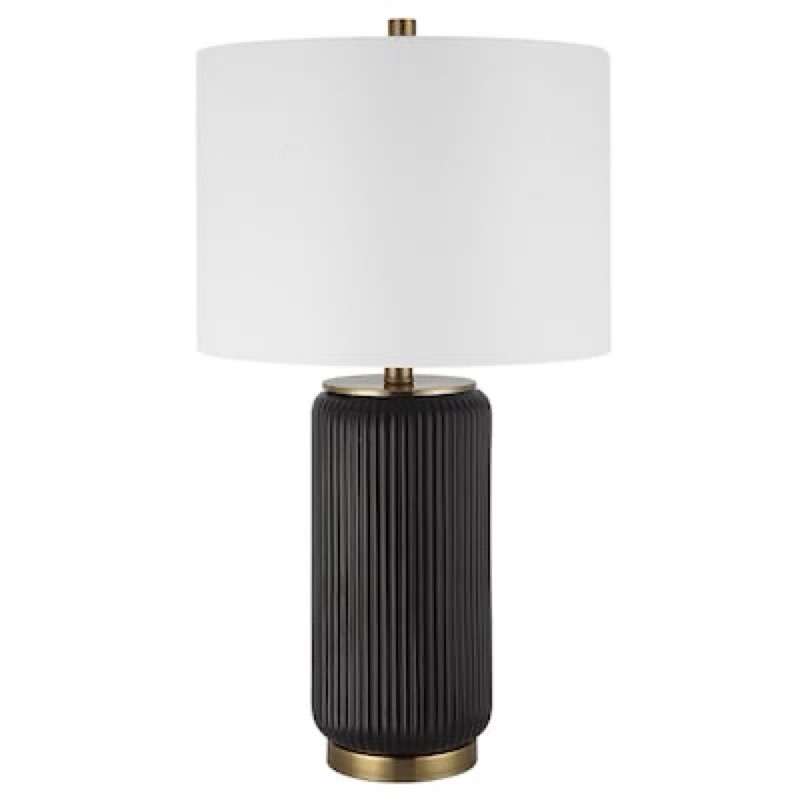 origin 21 25.5-in rich black with gold accents led rotary socket table lamp with fabric shade