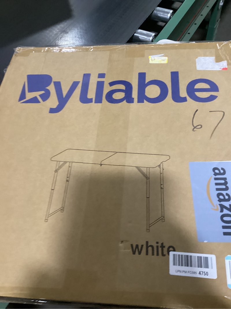 Condition photo showing Good Condition for Folding Table 4 Foot Portable Heavy Duty Plastic Fold-in-Half Utility Table Small Indoor Outdoor Adjustable Height Folding with Carrying Handle, Camping and Party,White White 4FT