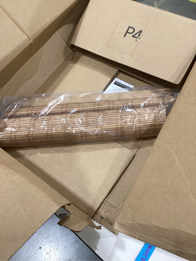 Condition photo showing As Is for LazBlinds No Tools No Drill Cordless Bamboo Roman Shades, Light Filtering Window Treatment, Roll Up Bamboo Blinds for Windows 20'' W x 48'' H, Ceylon Light Russet Light Filtering-ceylon Light Russet 20" W x 48" H