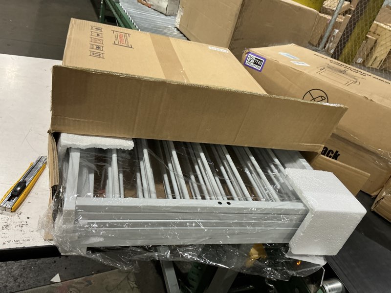 Condition photo showing New/Like New for vantas folding no-assembly metal pet gate 120" wide, 24" extra tall dog gate with door walk through, freestanding accordion puppy gate dog door for indoor & outdoor, with 2pcs support - white ?6-panel with door?20w*24h white