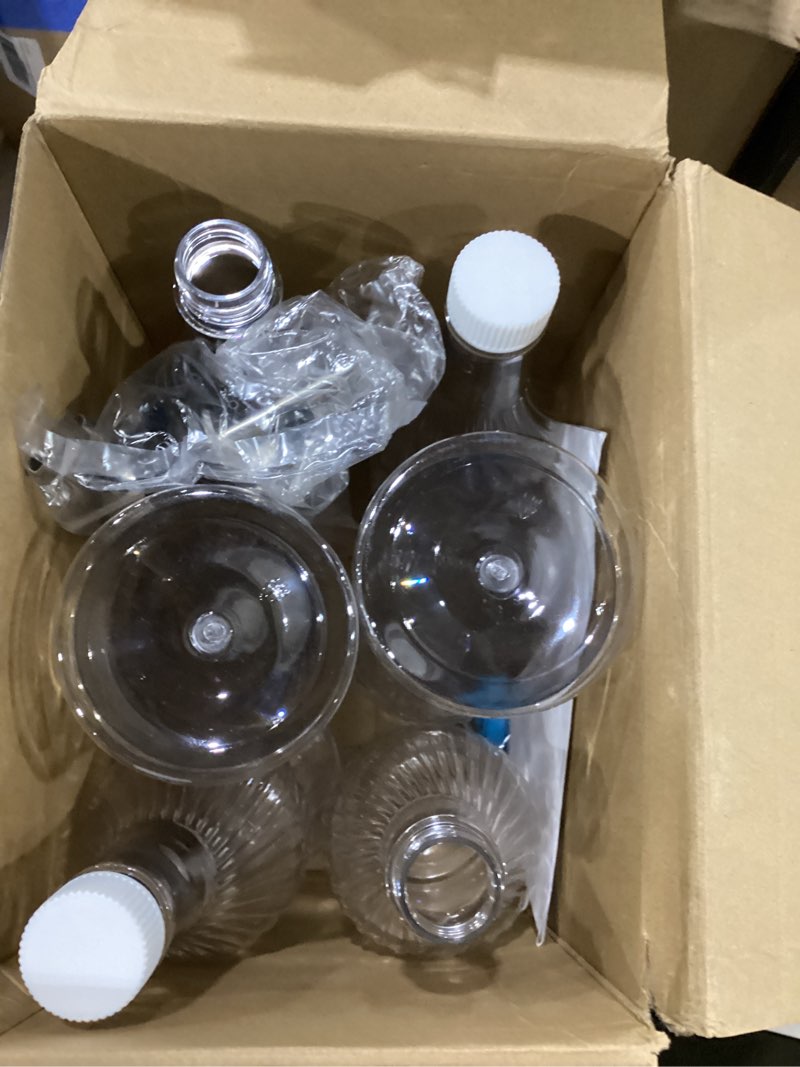 Condition photo showing Good Condition for dandat 12 pieces 32 oz plastic long neck bottles with pourer and caps plastic juice pour bottles with stainless steel pourers tapered spout for liquor (silver bottle pourer) silver bottle pourer 12