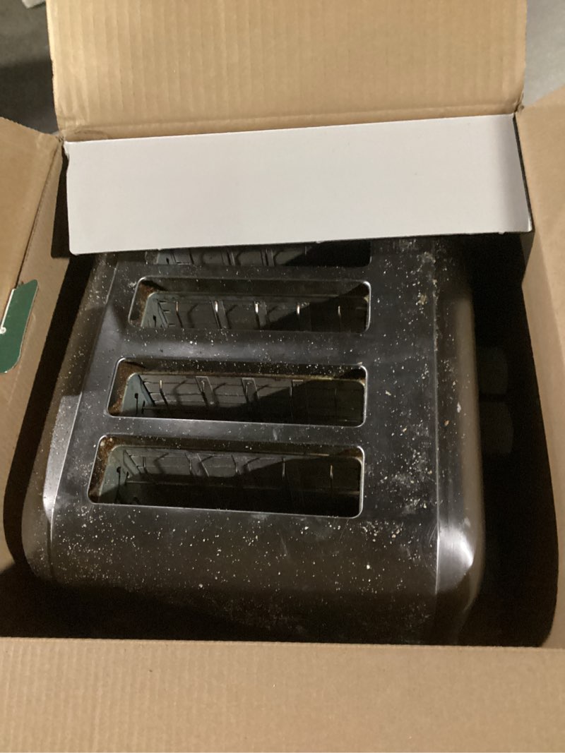 Condition photo showing As Is for Cuisinart 4 Slice Compact Stainless Steel Toaster with Extra-Wide Slots for Bread, French Toast, Bagels & Pastries, Defrost & Reheat Functions, CPT-180P1, Brushed Stainless, Removable Crumb Tray