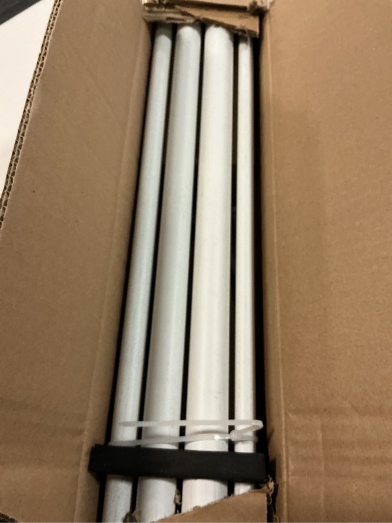 Condition photo showing New/Like New for wood double curtain rod for windows 36 to 72 inches (3 to 6 ft), adjustable heavy duty double drapery rods, farmhouse collection decorative design with porch doorknob finials,antique white antique white 72-144"