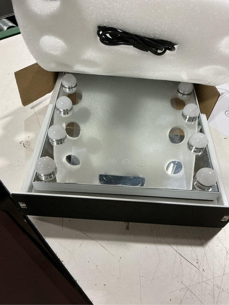 Condition photo showing New/Like New for vanity mirror with lights, 13'' x 11'' lighted makeup mirror for desk, hollywood mirror with 12 dimmable bulbs, 3 color modes, smart touch control, 360°rotation, gifts for girls, women, wife 13"l x 11"w