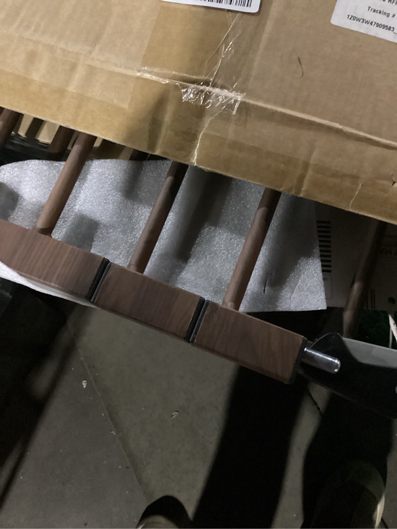 Condition photo showing New/Like New for Babelio Baby Gate with Black Wood Pattern, 29-48 Inch Auto Close Dog Gate PressGuard P7 for The House, Stairs and Doorways, Pressure Mounted Pet Gate with Door and Y Spindle Rods Black Wood Pattern 30"Tall 29"-48" Wide