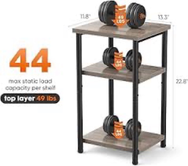 Sweetcrispy End Table 3-Tier, Small Side Table 1-Pack Nightstand with Storage Shelves & Adjustable F