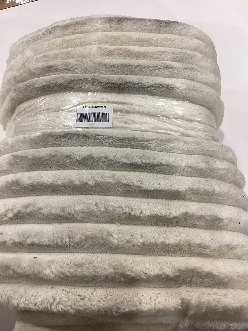 Condition photo showing As Is for White Faux Fur Striped Plush Area Rug for Bedroom Living Room Sofa,6'x9' Fluffy Shaggy Rectangular S