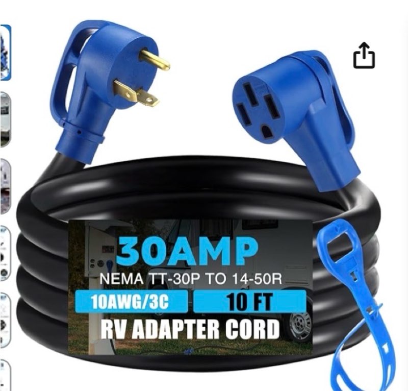 Mootycapa 10FT 30 Amp RV Charger Extension Cord Compatible with NEMA TT-30P to 14-50R, 3 Prong 30Amp