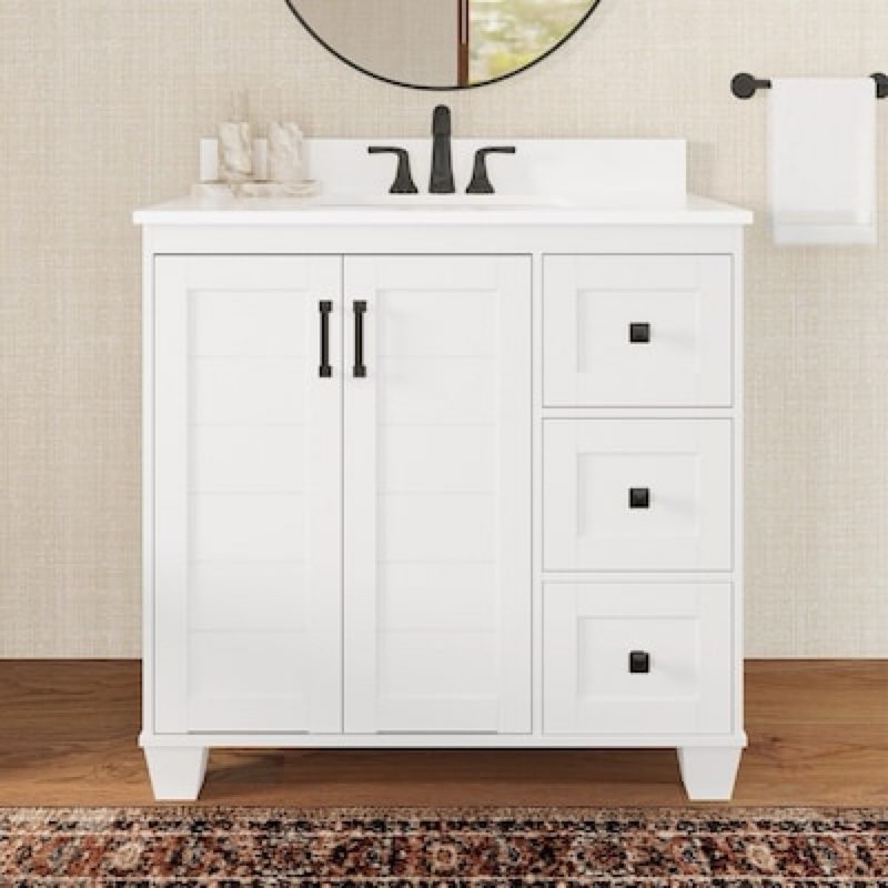allen + roth rigsby 36-in white undermount single sink bathroom vanity with white engineered