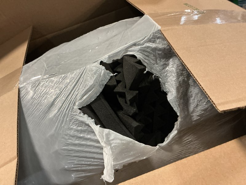 Condition photo showing As Is for focusound 52 pack acoustic foam panels 1" x 12" x 12" sound proof foam panles soundproofing noise cancelling wedge panels for home office recoding studio with 300pcs double-side adhesive
