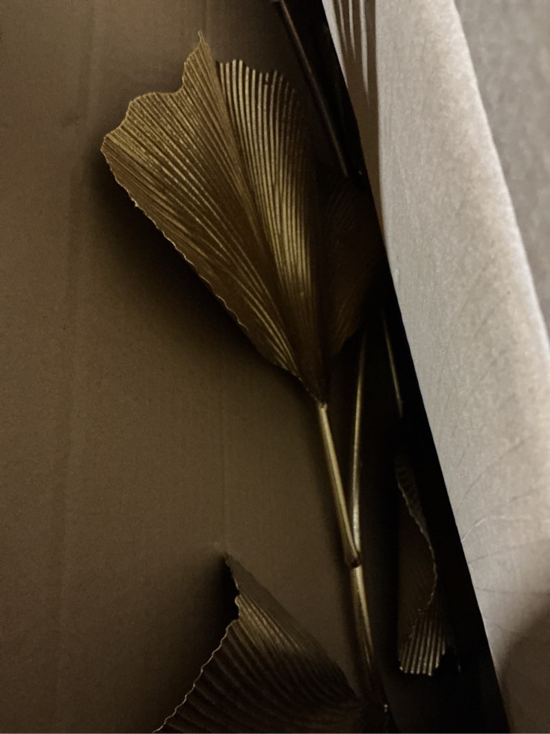 Condition photo showing Good Condition for martha stewart wall art living room décor faye metal foil ginkgo leaf large home accent modern inspired dining, bathroom decoration ready to hang ornament for bedroom, 43" w x 23.5" h x 1.6" d, gold