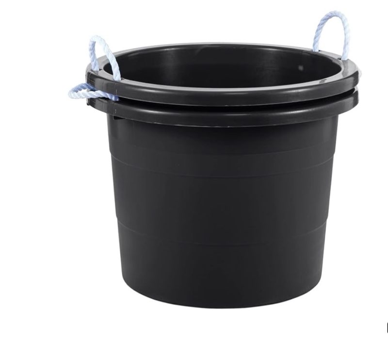 united solutions 19 gallon rope handle tub, 2-pack, heavy-duty organization and easy-access storage tub, multi-purpose, made with rugged plastic, black 2-pack bucket black