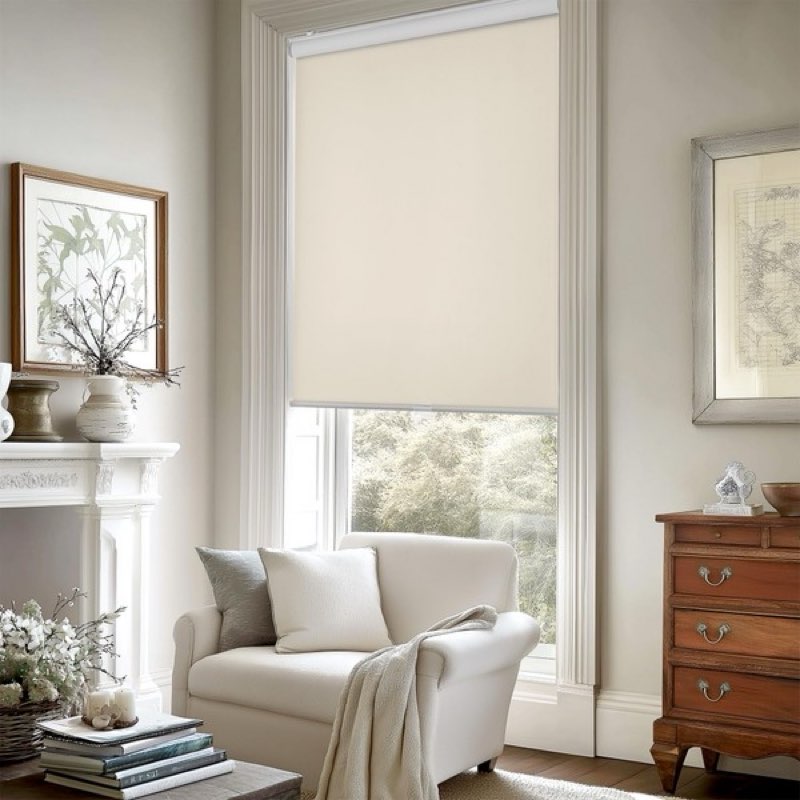 ChrisDowa Cordless 100% beige 56”wx72 h Blackout Roller Shade, with Striped Jacquard, Thermal Insulated, UV Protecti