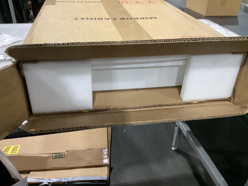 Condition photo showing New/Like New for Plastic Medicine Mirror Cabinet for Bathroom 16 x 20 inch, Surface and Recessed Mount White 16x20 inch Beveled Edge Mirror