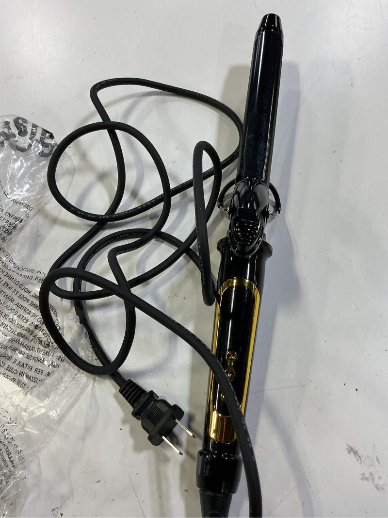 Condition photo showing As Is for lanvier 1 inch extra long hair curling iron with ceramic tourmaline barrel, professional hair curler up to 450°f with dual voltage for worldwild use, hair waving style tool for girls&women–black 1 inch black