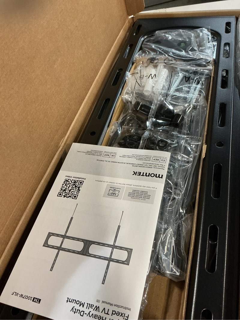 Condition photo showing Good Condition for montek heavy duty xxl fixed tv wall mount for 37–140" flat & curved tvs up to 300 lbs, 4× load tested, 1.25" ultra slim low profile bracket, fits 16"/18"/24" wood studs,vesa 1200×800mm 37-140'' fixed