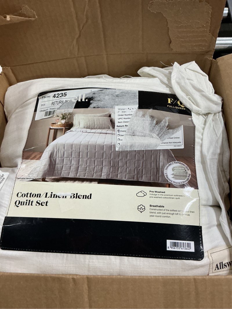 Condition photo showing Good Condition for allswell cotton linen blend quilt set, cream glaze, full/queen 