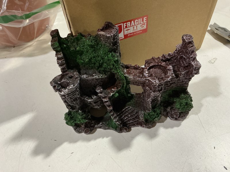 Condition photo showing Good Condition for Mipukbay Green Aquarium Decor Castle, Resin Fish Tank Decoration Ornament for Freshwater/Saltwater, Safe Landscape Rock Cave Hideout for Betta Fish, Goldfish and Aquatic Pets Brown Castle