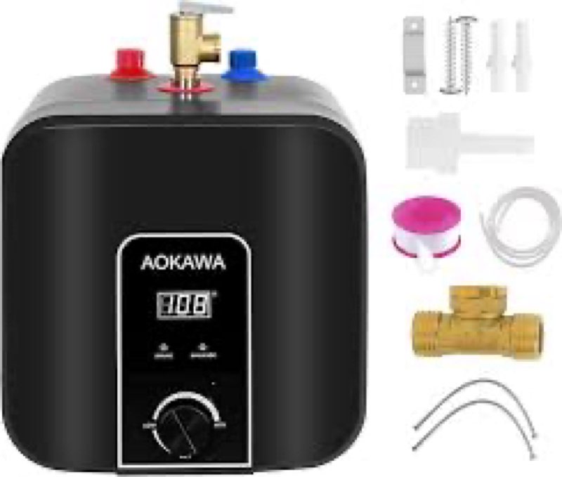 Aokawa 2.5 Gallon Electric Mini Tank Water Heater, 1500W 110V/120V Instant Hot Water Heater Under Si
