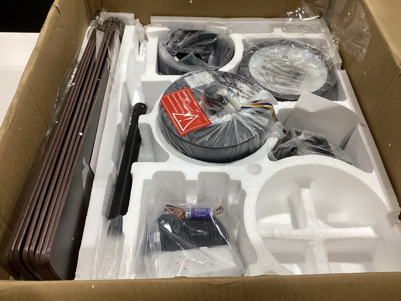 Condition photo showing As Is for elehinser 60 inch ceiling fan with lights and remote control, 8 plywood blades, 6-speed noiseless reversible dc motor, 3cct, windmill ceiling fan for kitchen bedroom living room, black and walnut