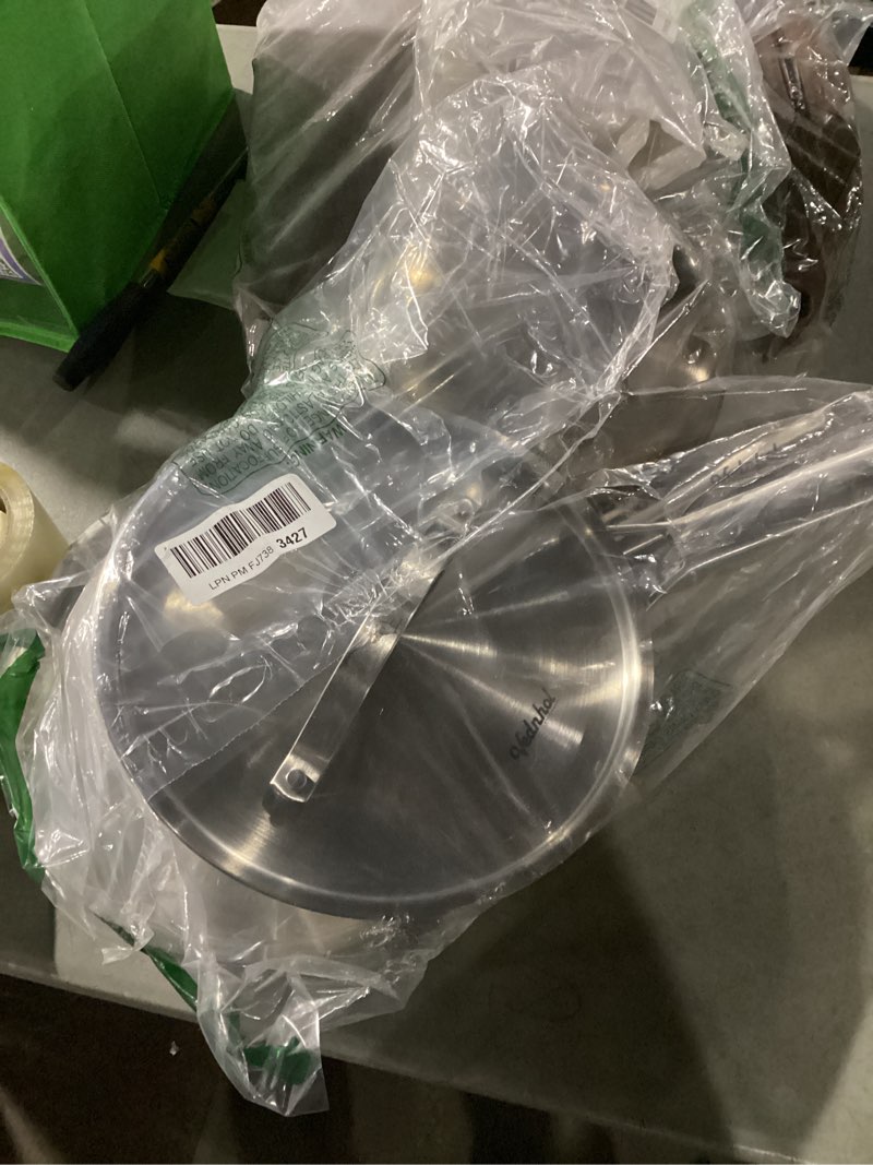 Condition photo showing As Is for Stainless Steel Frying Pan Set with Lids 8+10+12 Inch,Tri-Ply Stainless Steel Skillets,Brushed Steel Pans with Stainless Steel Lids,Oven&Dishwasher Safe,Induction Compatible STEEL LID 8+10+12INCH WITH LID