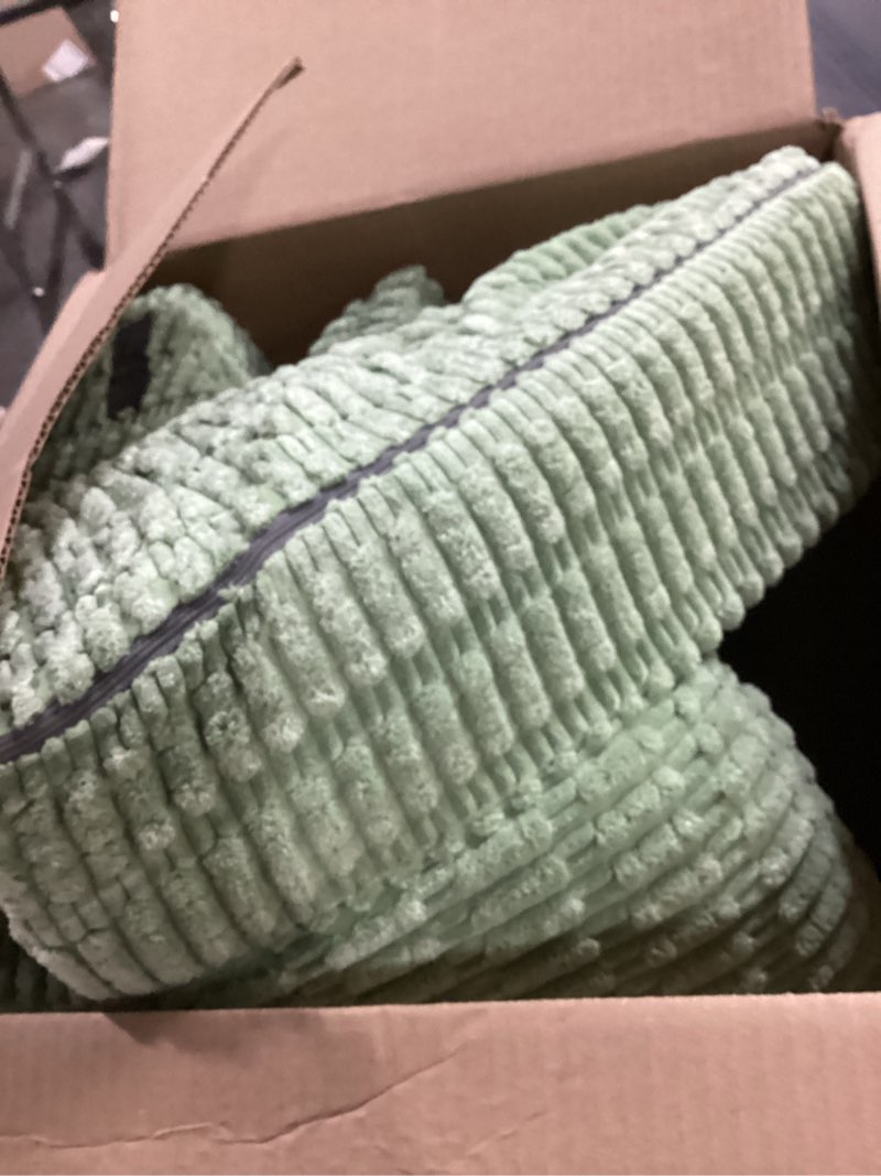 Condition photo showing As Is for 19" Reading Pillow for Bed with Built-in Arms & Large Pockets, Supportive Backrest Cushion for Reading, Resting, or Reclining, Washable Cover – Sage Green