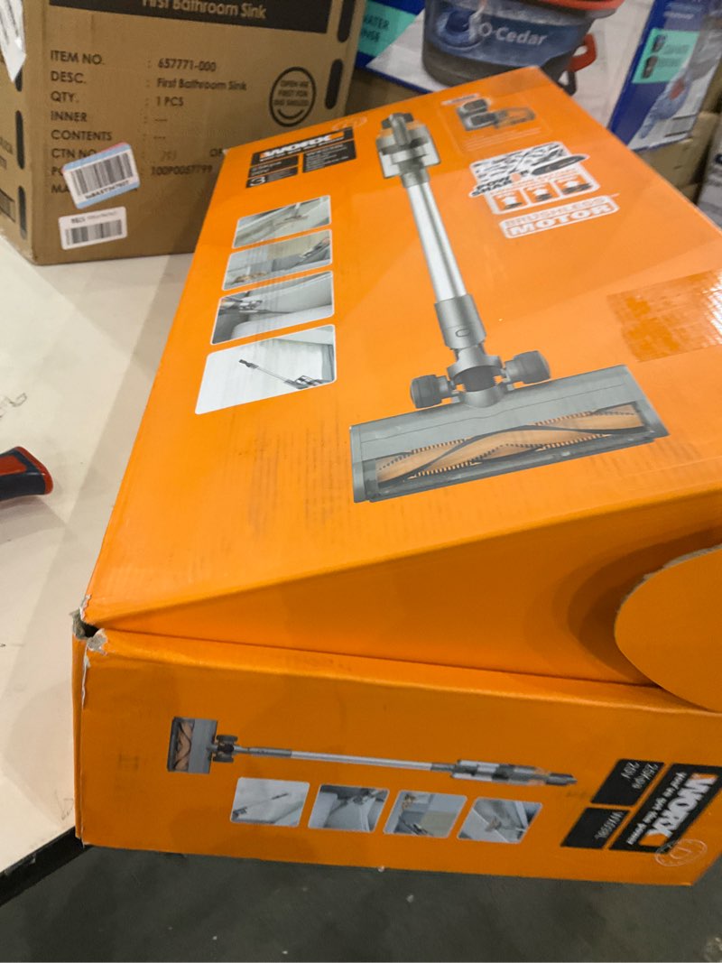 Condition photo showing As Is for WORX 20V Cordless Stick Vacuum, Powerful Cordless Vacuum Cleaner 25Kpa High Suction for Pet Hair, Lightweight Handheld Vacuum Cleans Floors Carpet Car – 2 Batteries & Wall-Mount Charger Included