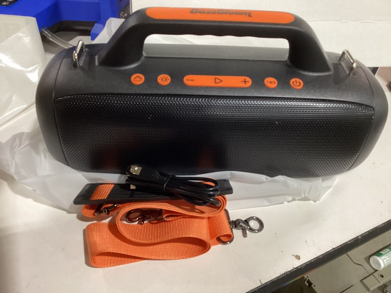 Condition photo showing Good Condition for bassbloom roar 1 portable bluetooth speaker, 60w powerful sound with jike bass, ipx6 waterproof, 24h playtime, bluetooth 5.4, tws pairing, rgb party lights, for travel outdoor camping and beach orange