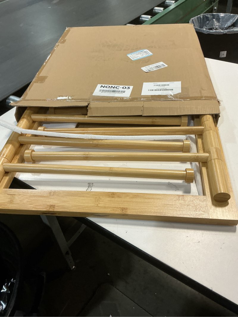 Condition photo showing Good Condition for Wall Mounted Drying Rack - Clothes Drying Rack Wall Mounted for Laundry - 20 INCH - with 5 Hooks and 8 arms - 80 lbs Capacity - Natural Bamboo